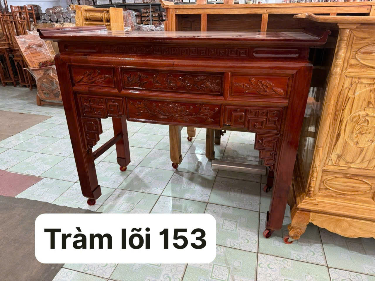 Bàn thờ gia tiên - Bàn cúng 3 tầng gỗ Tràm lõi_rộng 1,47m, cao 1,45m 